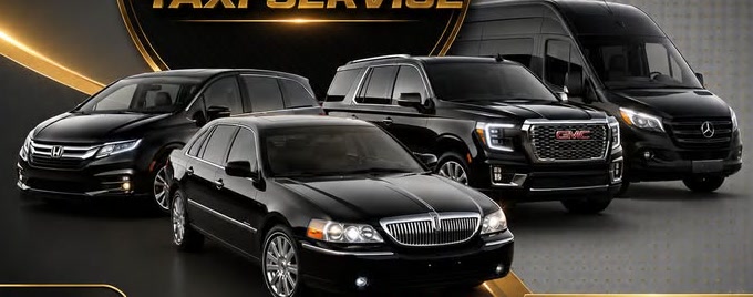 Mike's black fleet: a minivan, a Lincoln Town Car, a GMC Yukon and a Mercedes Sprinter